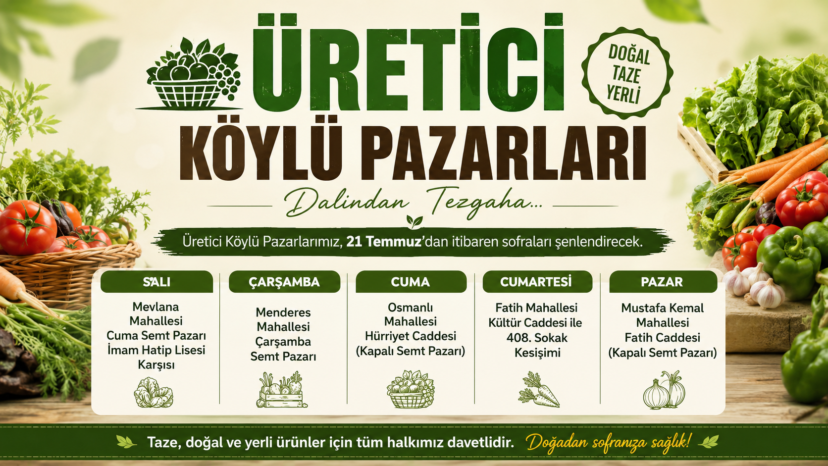 Üretici Köylü Pazarları 21 Temmuz’da Başlıyor..