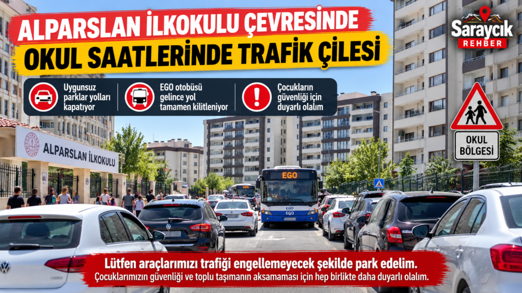 Alparslan İlkokulu Çevresinde Okul Saatlerinde Trafik Çilesi